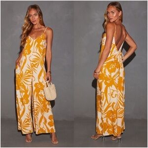VICI Waikiki Tropical Print Relaxed Jumpsuit In Orange